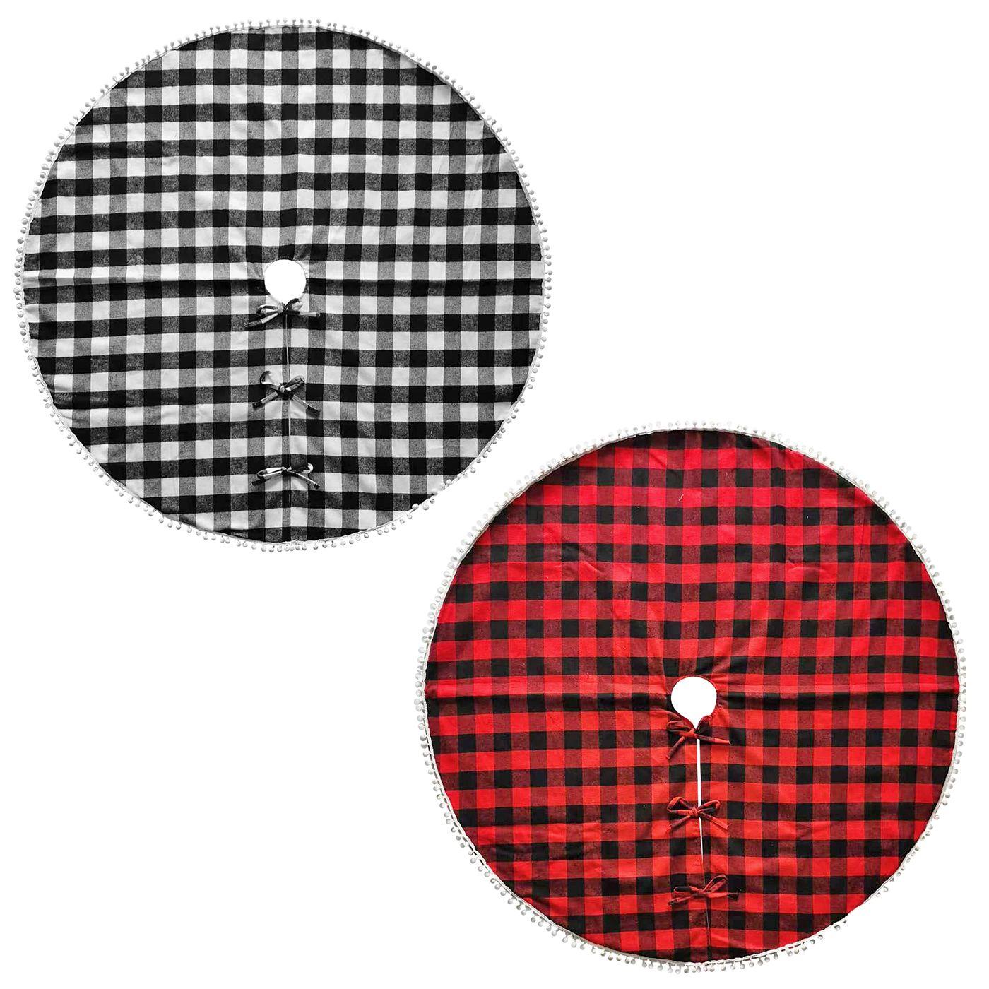 Ποδιά Δέντρου Καρώ με Pom-Pom ø106cm Xmasfest 1133620